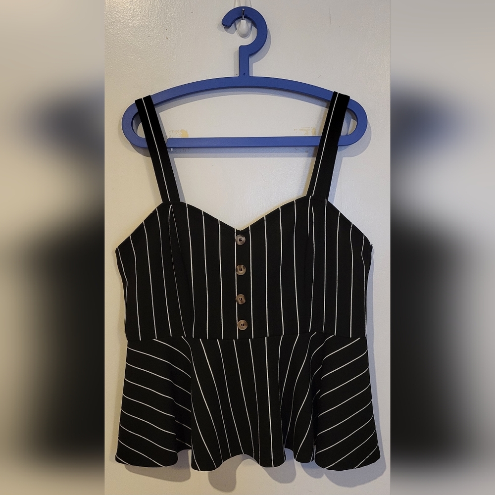 Black and White Striped Women's Peplum Top